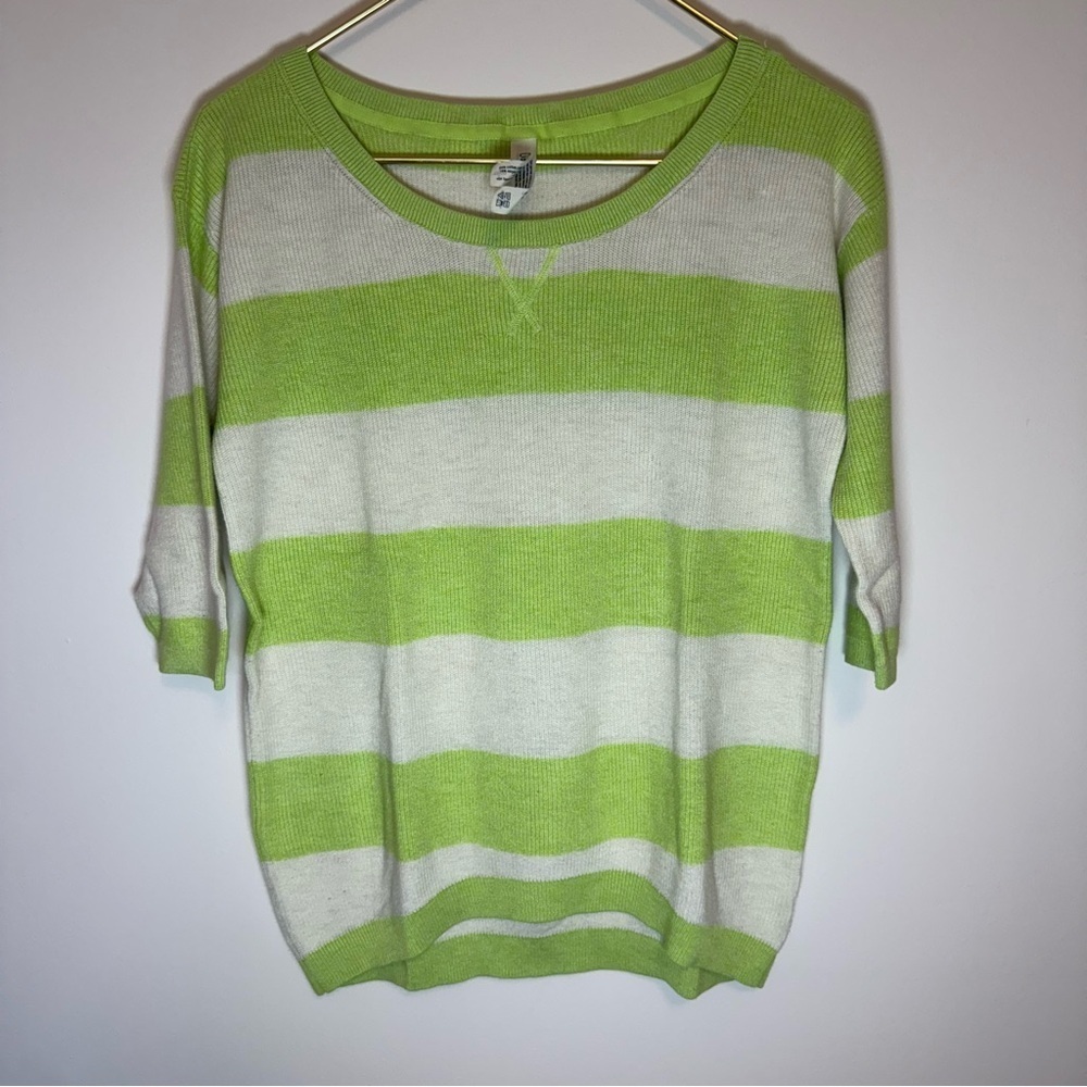 Aeropostale Green and White Crew Neck Sweater Size S